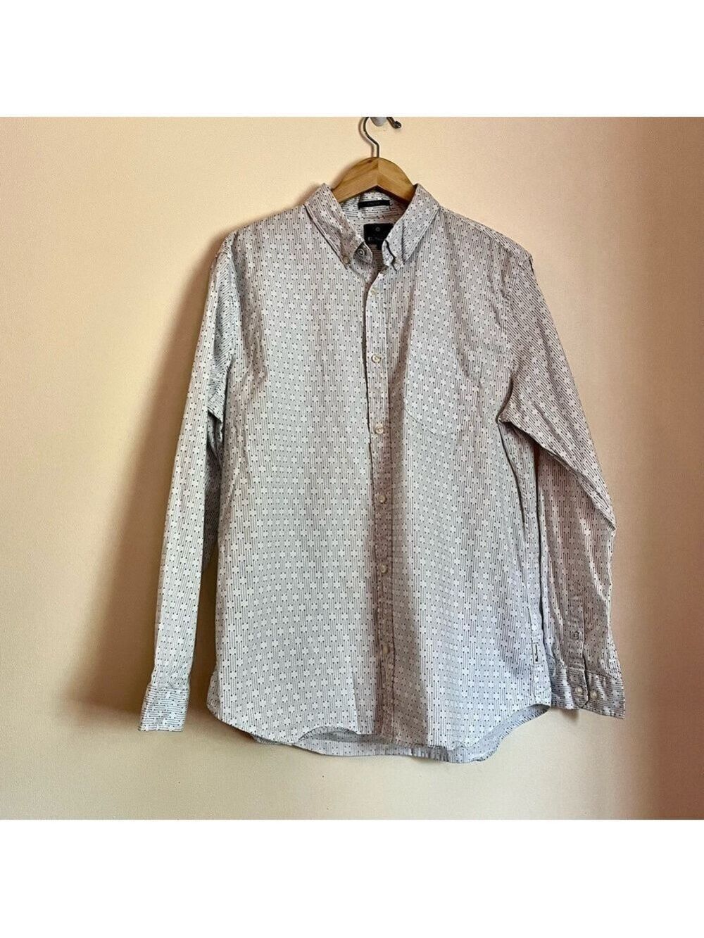 Ben Sherman Button Down Shirt XL White Black Dot Print Mod Unisex Oversized